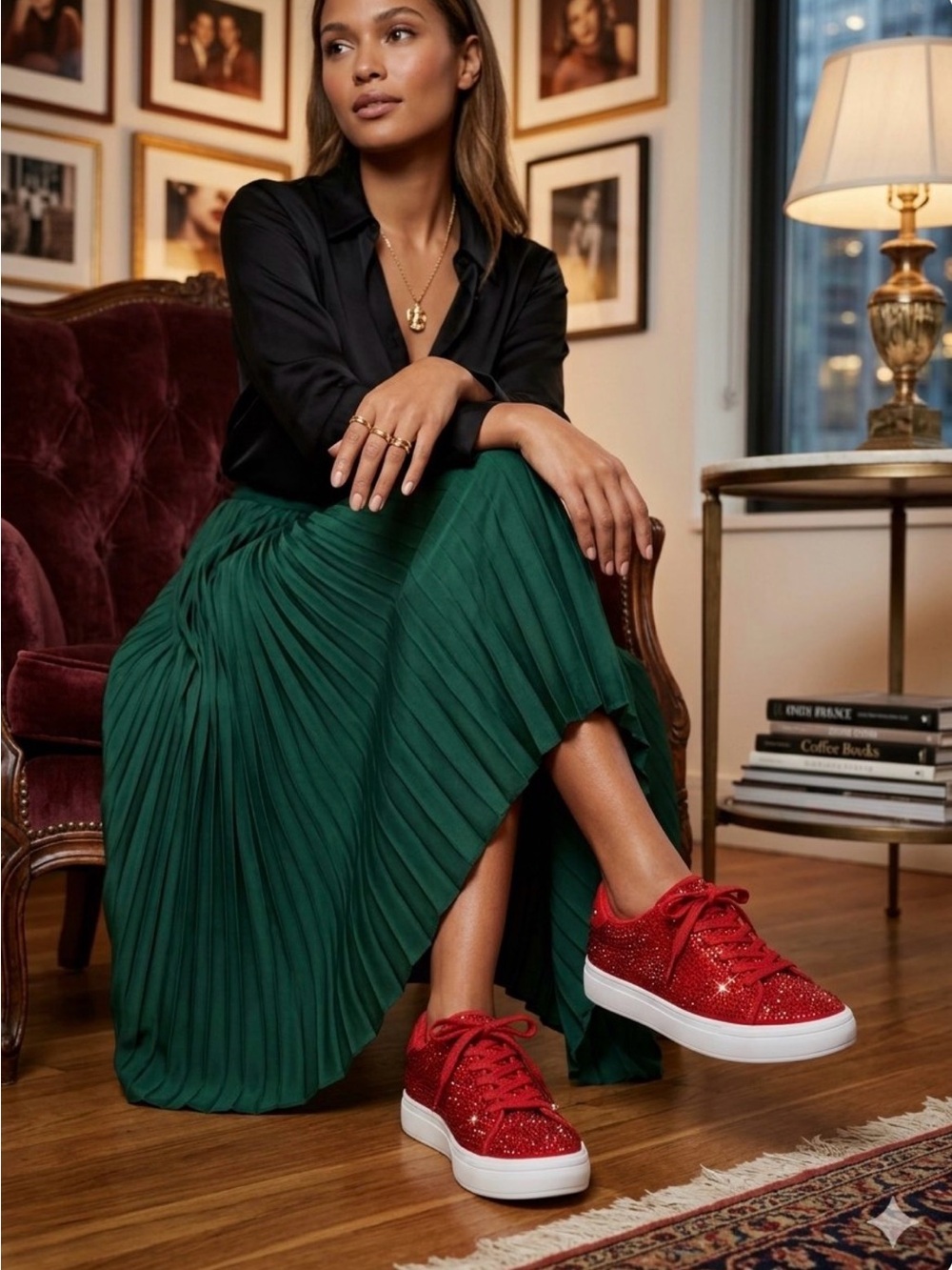 Sugar Red Crystal-Embellished Low-Top Sneakers - Size 8